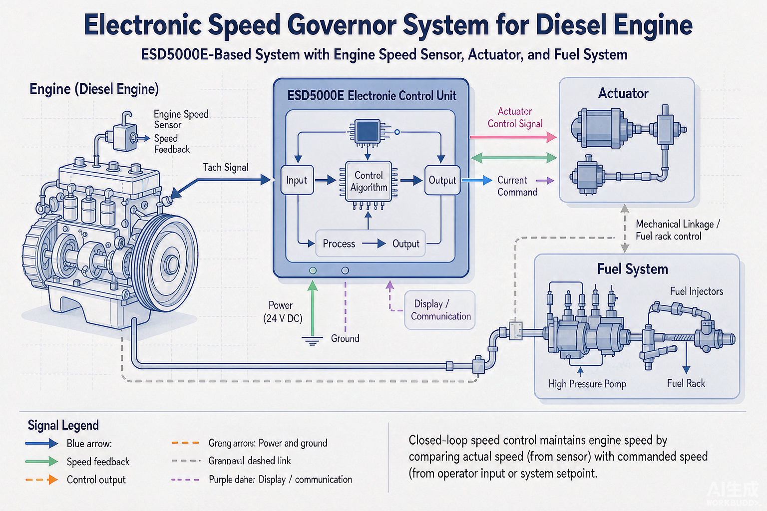 Technical diagram showing ESD5500E speed governor system architecture